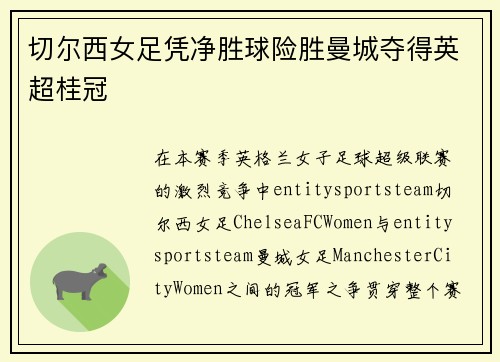 切尔西女足凭净胜球险胜曼城夺得英超桂冠 切尔西女足凭净胜球险胜曼城夺得英超桂冠